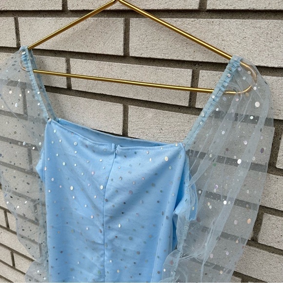NWT Area Stars Stardust Light Blue Sparkle Mesh Mini Dress | Large - Picture 10 of 14